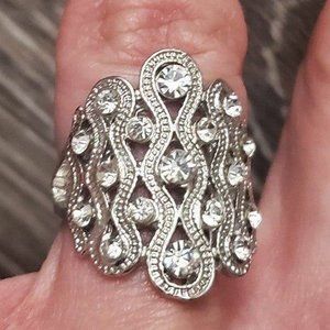 Long Crystal silver ring